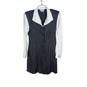 Scarlett Vintage 90s Pinstripe Layered Look Mini Dress Black White Size 9/10